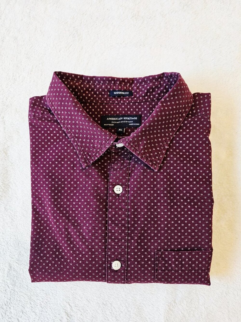 American Heritage Men's Long Sleeve Button-Down Shirt Modern Fit Burgundy XL